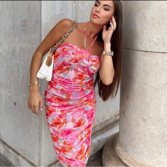 Zara Floral Tulle Midi Dress. NWT. Size Small. - Picture 8 of 9